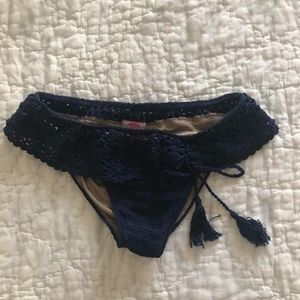ANNA KOSTUROVA handmade crochet navy blue cinched skirtini bikini bottom